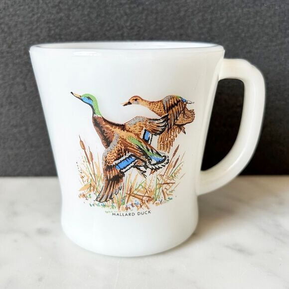 Vintage Fire King Anchor Hocking Mug Coffee Cup D Handle Mallard Duck Hunting - Picture 1 of 7